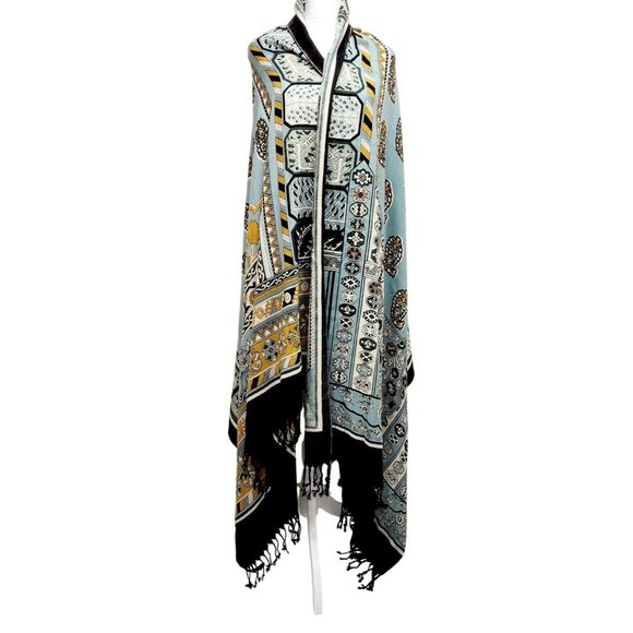 Dana Xu Wool Pashmina Shawl/Wrap With Tassel Fringe Multicolor Geometric Floral - Picture 1 of 8